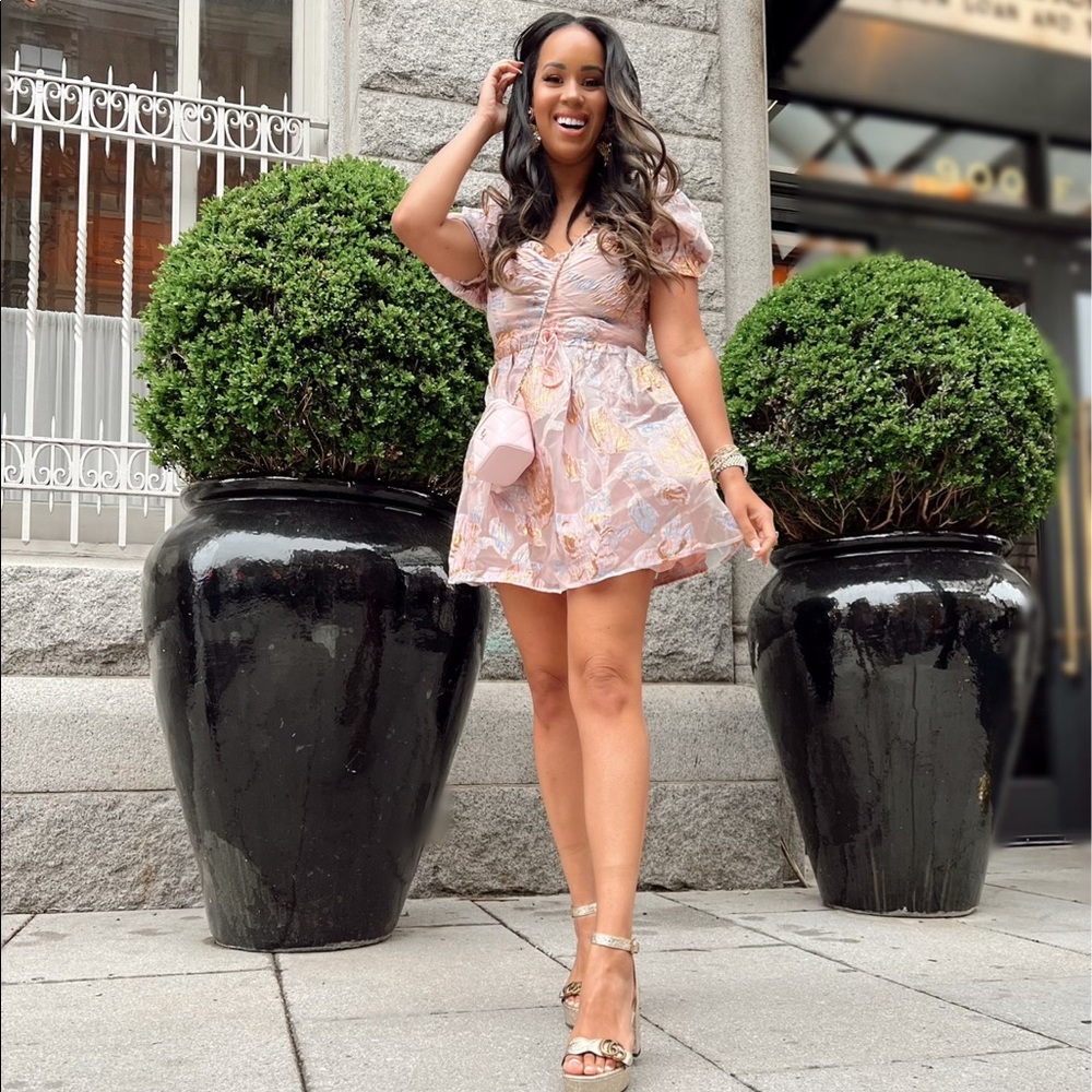 Metallic Floral Party Dress